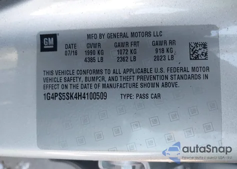 2017 Buick Verano Leather Group из США, поврежденный, VIN 1G4PS5SK4H4100509